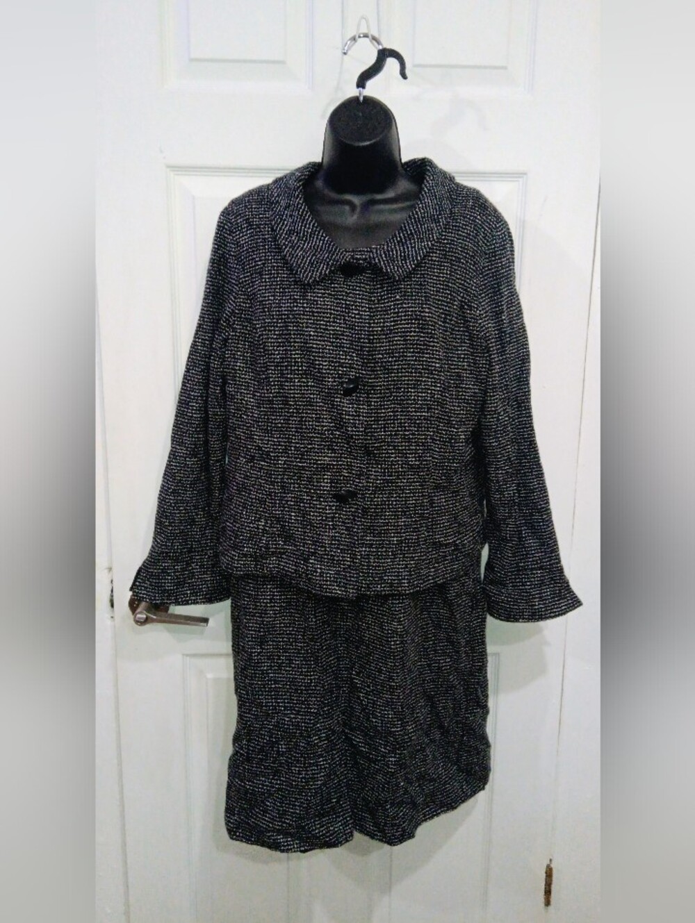 Classic Black & White Tweed Dress Suit